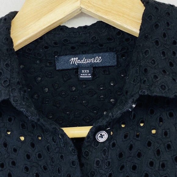 Madewell Black Eyelet Button Up Flare Bell Sleeve Blouse XXS - Picture 5 of 9